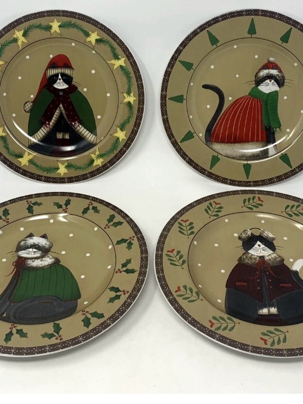 Sakura Stoneware Salad/Dessert Plates Set - Green, Red, Cream set of four - Picture 2 of 10